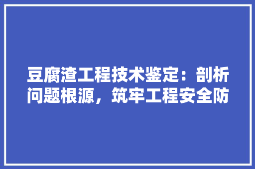 豆腐渣工程技术鉴定：剖析问题根源，筑牢工程安全防线