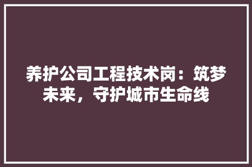养护公司工程技术岗：筑梦未来，守护城市生命线 家居装修