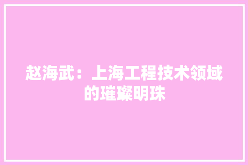 赵海武：上海工程技术领域的璀璨明珠 室内设计