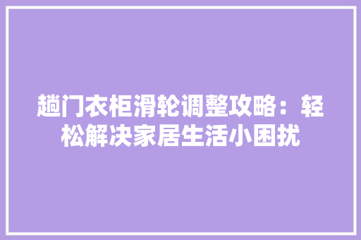 趟门衣柜滑轮调整攻略：轻松解决家居生活小困扰