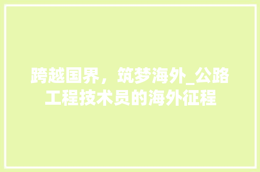 跨越国界，筑梦海外_公路工程技术员的海外征程 室内设计