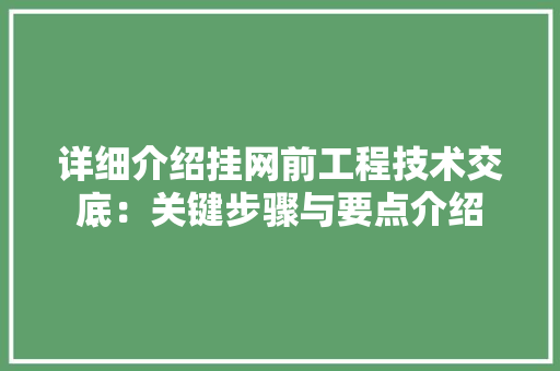 详细介绍挂网前工程技术交底：关键步骤与要点介绍 室内设计