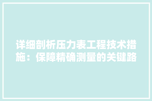 详细剖析压力表工程技术措施：保障精确测量的关键路径 室内设计