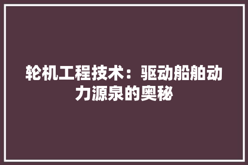 轮机工程技术：驱动船舶动力源泉的奥秘