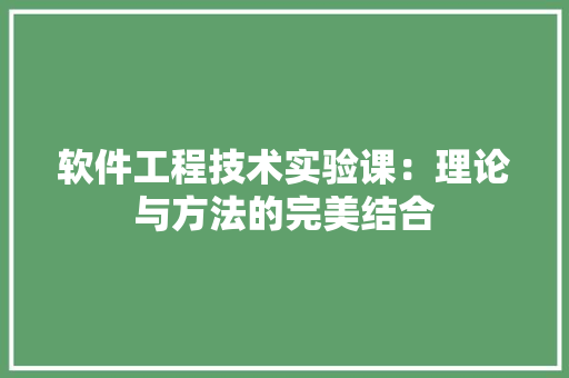 软件工程技术实验课：理论与方法的完美结合