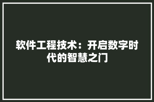 软件工程技术：开启数字时代的智慧之门