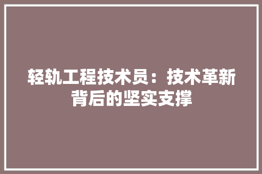 轻轨工程技术员：技术革新背后的坚实支撑
