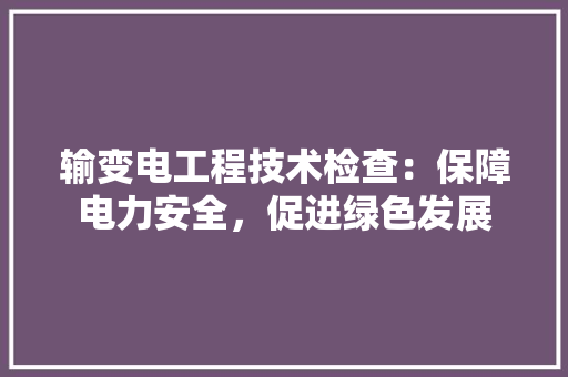 输变电工程技术检查：保障电力安全，促进绿色发展 室内设计