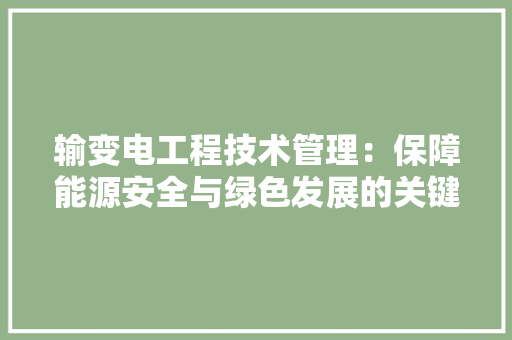 输变电工程技术管理：保障能源安全与绿色发展的关键 室内设计