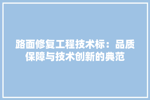 路面修复工程技术标：品质保障与技术创新的典范 室内设计
