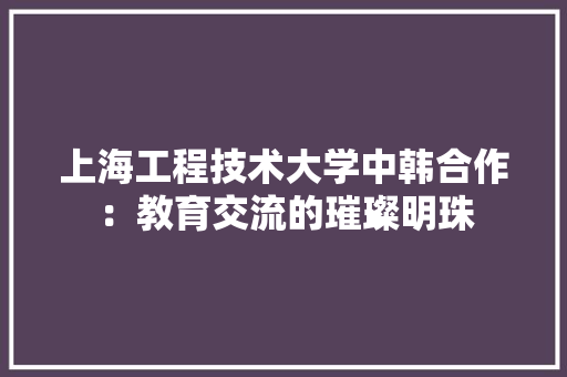 上海工程技术大学中韩合作：教育交流的璀璨明珠