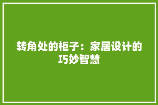 转角处的柜子：家居设计的巧妙智慧 室内设计