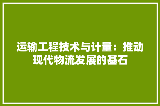 运输工程技术与计量：推动现代物流发展的基石