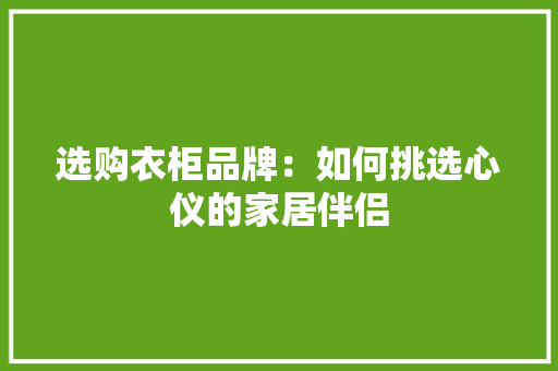 选购衣柜品牌：如何挑选心仪的家居伴侣 室内设计