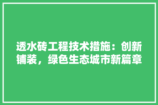 透水砖工程技术措施：创新铺装，绿色生态城市新篇章 室内设计