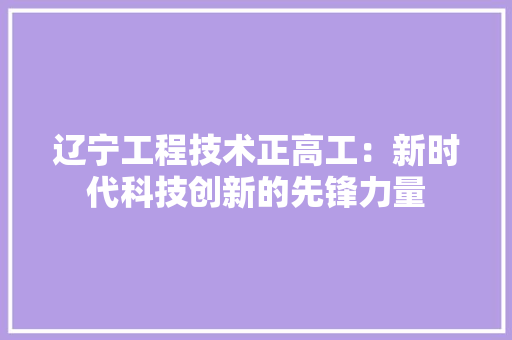 辽宁工程技术正高工：新时代科技创新的先锋力量