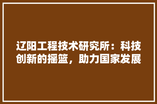 辽阳工程技术研究所：科技创新的摇篮，助力国家发展