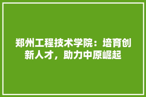郑州工程技术学院：培育创新人才，助力中原崛起