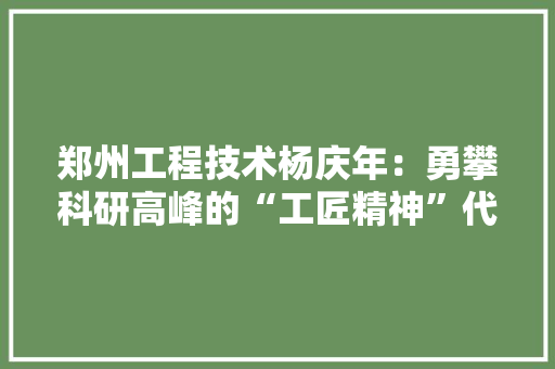 郑州工程技术杨庆年：勇攀科研高峰的“工匠精神”代表