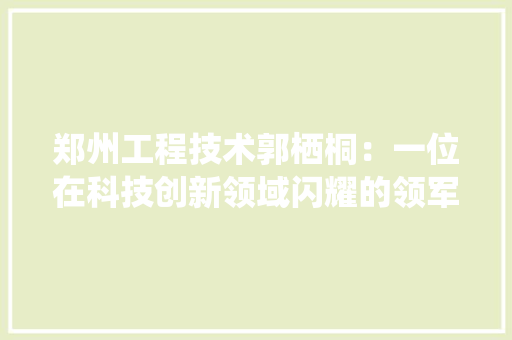 郑州工程技术郭栖桐：一位在科技创新领域闪耀的领军人物