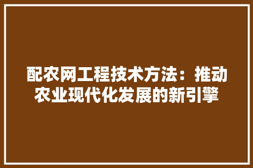 配农网工程技术方法：推动农业现代化发展的新引擎