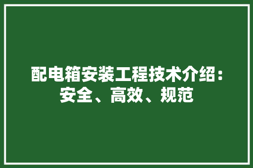 配电箱安装工程技术介绍：安全、高效、规范