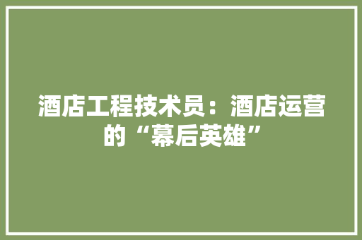 酒店工程技术员：酒店运营的“幕后英雄” 室内设计