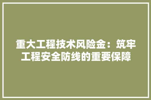 重大工程技术风险金：筑牢工程安全防线的重要保障 室内设计