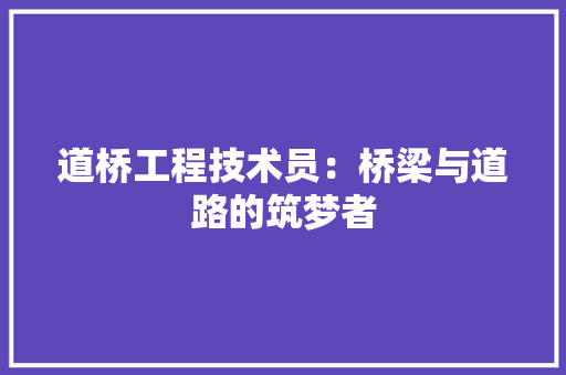 道桥工程技术员：桥梁与道路的筑梦者