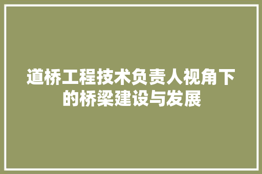 道桥工程技术负责人视角下的桥梁建设与发展 室内设计