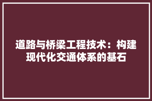 道路与桥梁工程技术：构建现代化交通体系的基石 室内设计