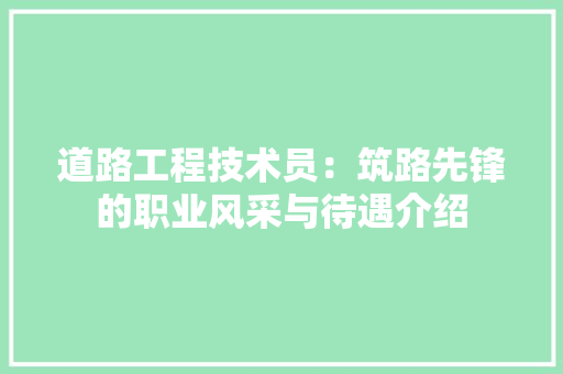 道路工程技术员：筑路先锋的职业风采与待遇介绍 室内设计