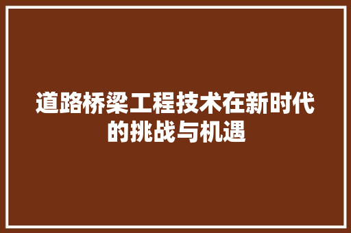 道路桥梁工程技术在新时代的挑战与机遇 室内设计