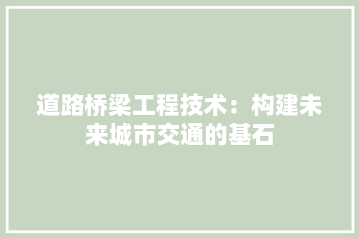 道路桥梁工程技术：构建未来城市交通的基石 室内设计