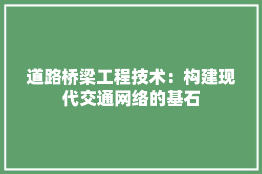道路桥梁工程技术：构建现代交通网络的基石 室内设计