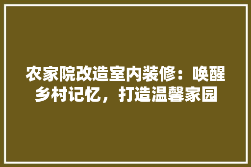 农家院改造室内装修：唤醒乡村记忆，打造温馨家园 家居装修