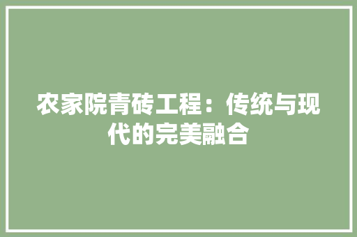农家院青砖工程：传统与现代的完美融合 家居装修