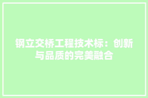 钢立交桥工程技术标：创新与品质的完美融合 室内设计