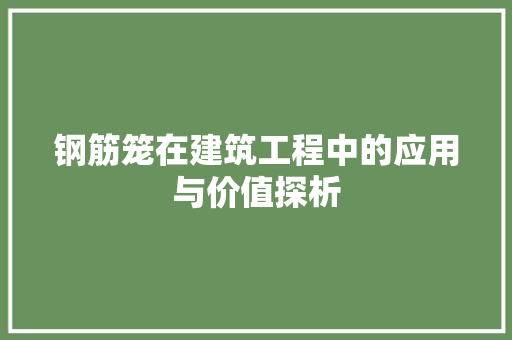钢筋笼在建筑工程中的应用与价值探析