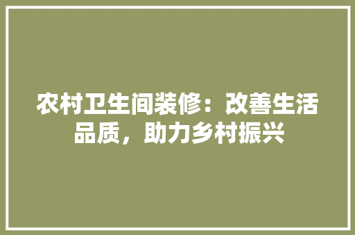 农村卫生间装修：改善生活品质，助力乡村振兴 家居装修