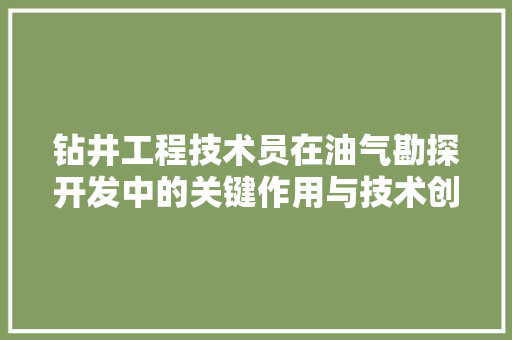 钻井工程技术员在油气勘探开发中的关键作用与技术创新 室内设计