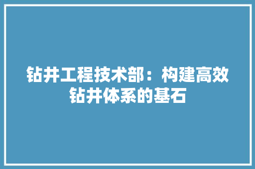 钻井工程技术部：构建高效钻井体系的基石 室内设计