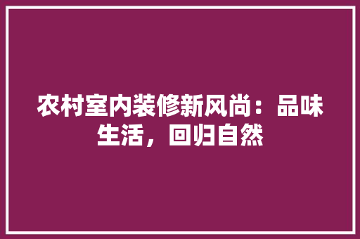 农村室内装修新风尚：品味生活，回归自然 家居装修