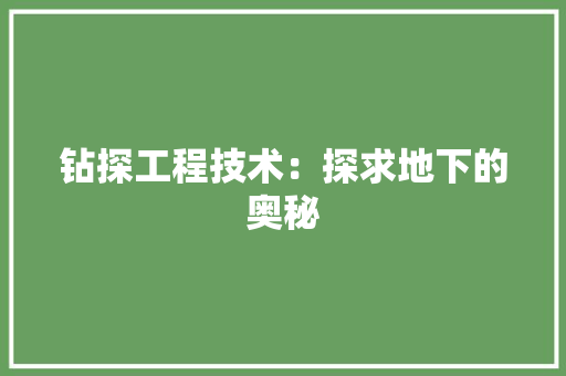钻探工程技术：探求地下的奥秘 室内设计