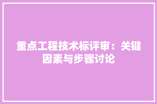 重点工程技术标评审：关键因素与步骤讨论