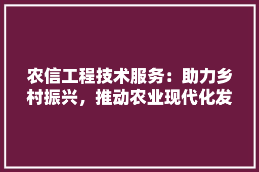 农信工程技术服务：助力乡村振兴，推动农业现代化发展 家居装修