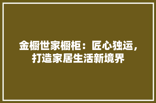 金橱世家橱柜：匠心独运，打造家居生活新境界 室内设计