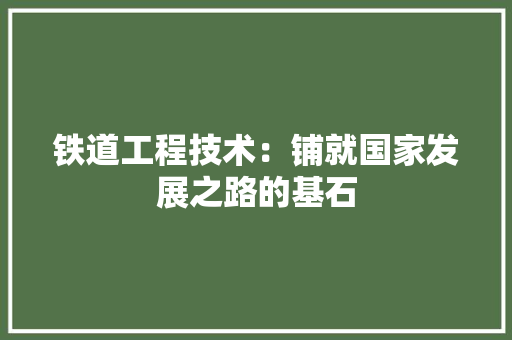 铁道工程技术：铺就国家发展之路的基石