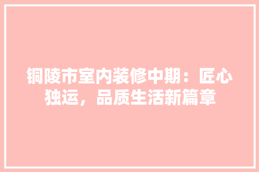 铜陵市室内装修中期：匠心独运，品质生活新篇章 室内设计