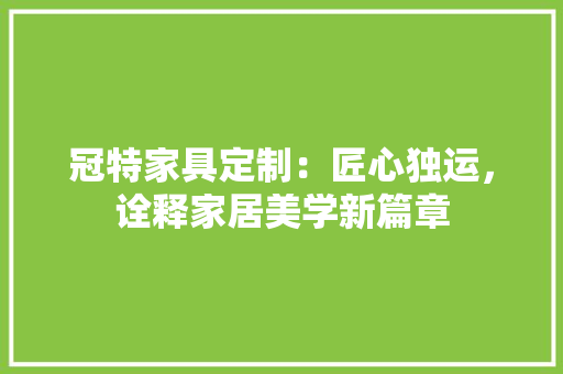冠特家具定制：匠心独运，诠释家居美学新篇章 家居装修
